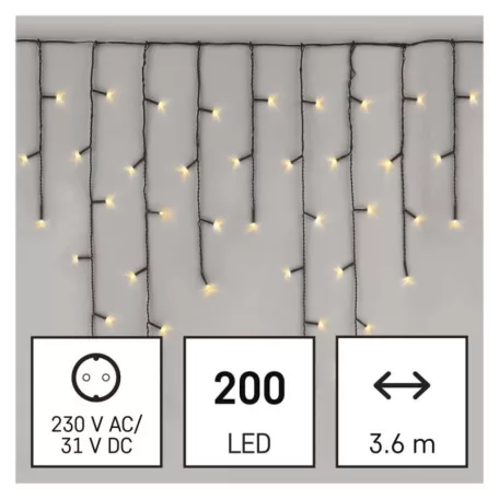 LED karácsonyi jégcsapok, 3,6 m, kültéri és beltéri, meleg fehér, programokkal