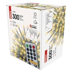   LED karácsonyi jégcsapok, 5 m, kültéri és beltéri, meleg fehér, távirányító, progr, időz.