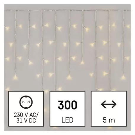 LED karácsonyi jégcsapok, 5 m, kültéri és beltéri, meleg fehér, távirányító, progr, időz.