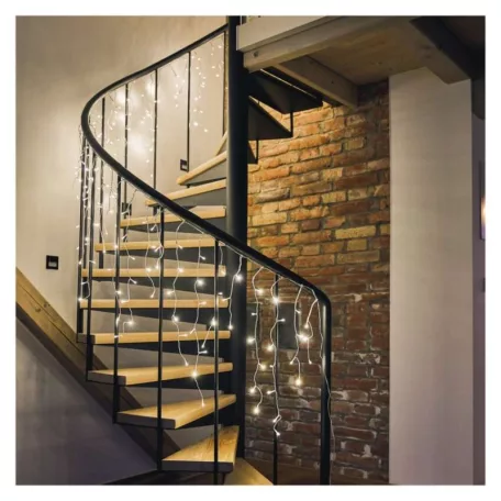 LED karácsonyi jégcsapok, 5 m, kültéri és beltéri, meleg fehér, távirányító, progr, időz.