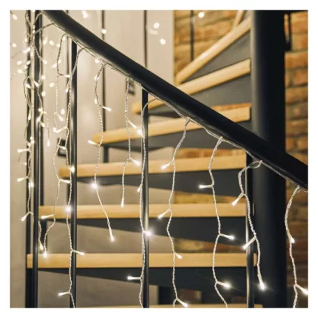 LED karácsonyi jégcsapok, 5 m, kültéri és beltéri, meleg fehér, távirányító, progr, időz.