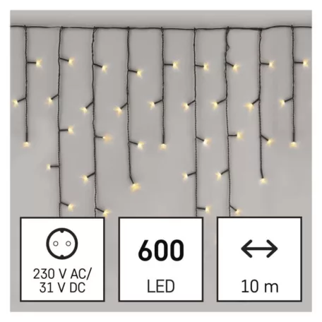 LED karácsonyi jégcsapok, 10 m, kültéri és beltéri, meleg fehér, programokkal