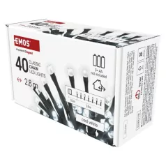   LED karácsonyi fényfüzér, 2,8 m, 3x AA, kültéri és beltéri, hideg fehér, időzítő