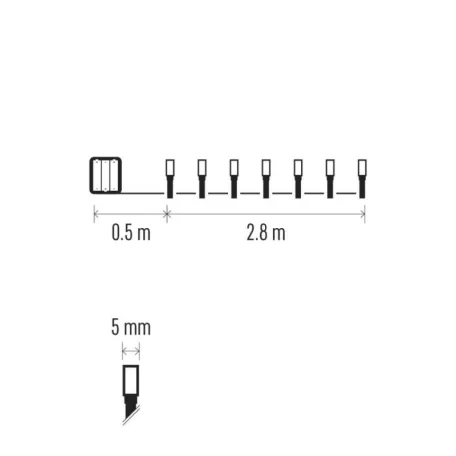 LED karácsonyi fényfüzér, 2,8 m, 3x AA, kültéri és beltéri, hideg fehér, időzítő