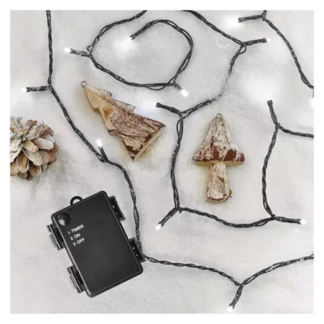 LED karácsonyi fényfüzér, 2,8 m, 3x AA, kültéri és beltéri, hideg fehér, időzítő