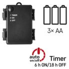 LED karácsonyi fényfüzér, 2,8 m, 3x AA, kültéri és beltéri, meleg fehér, időzítő