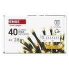 LED karácsonyi fényfüzér, 2,8 m, 3x AA, kültéri és beltéri, meleg fehér, időzítő