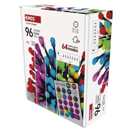 LED karácsonyi fényfüzér, cseresznye – golyók, 10 m, RGB, távirányító, programok, időzítő