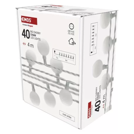 LED fényfüzér, cseresznye – golyók 2,5 cm, 4 m, kültéri és beltéri, hideg fehér, időzítő