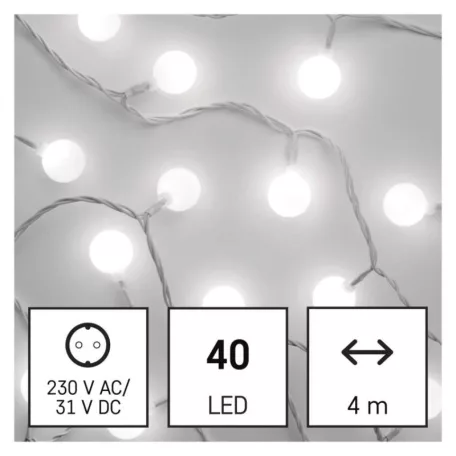 LED fényfüzér, cseresznye – golyók 2,5 cm, 4 m, kültéri és beltéri, hideg fehér, időzítő