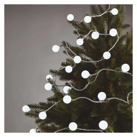 LED fényfüzér, cseresznye – golyók 2,5 cm, 4 m, kültéri és beltéri, hideg fehér, időzítő