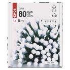 LED karácsonyi fényfüzér, cseresznye – golyók, 8 m, kültéri és beltéri, hideg fehér, időz.