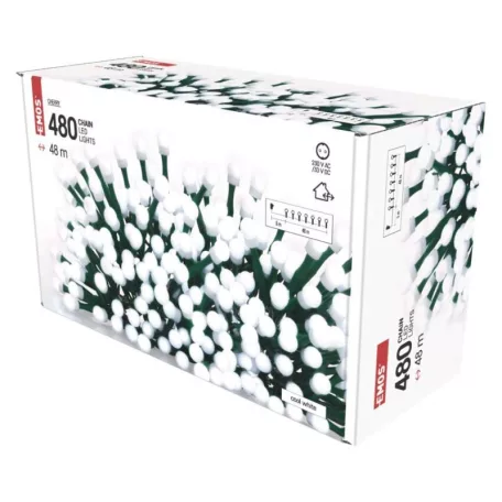 LED karácsonyi fényfüzér, cseresznye – golyók, 48 m, kültéri és beltéri, hideg fehér, időz