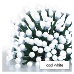   LED karácsonyi fényfüzér, cseresznye – golyók, 20 m, kültéri s beltéri, hideg fehér, progr