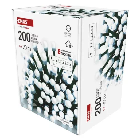 LED karácsonyi fényfüzér,cseresznye–golyók,20 m,kültéri és beltéri,hideg fehér,progr,időz