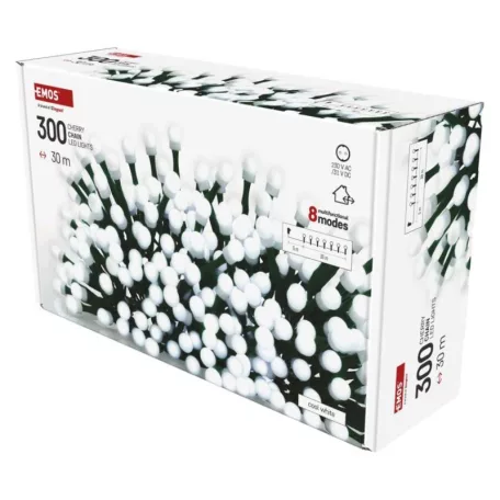 LED karácsonyi fényfüzér,cseresznye–golyók,30 m,kültéri és beltéri,hideg fehér,progr,időz.