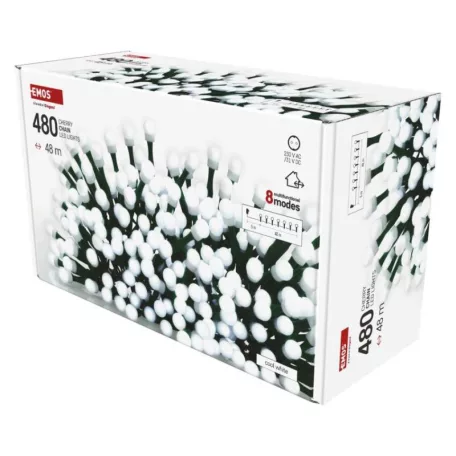 LED karácsonyi fényfüzér,csereszny –golyók,48 m,kültéri és beltéri,hideg fehér,progr,időz.