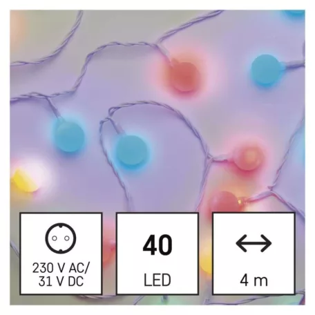 LED fényfüzér, cseresznye – golyók 2,5 cm, 4 m, kültéri és beltéri, többszínű, időzítő