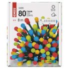 LED karácsonyi fényfüzér, cseresznye – golyók, 8 m, kültéri és beltéri, többszínű, időzítő