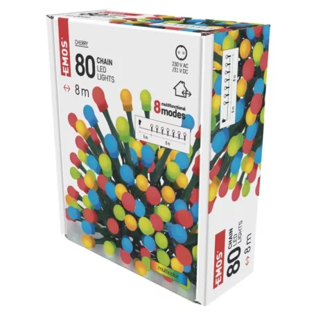 LED karácsonyi fényfüzér, cseresznye – golyók, 8 m, kültéri és beltéri, többszínű, program