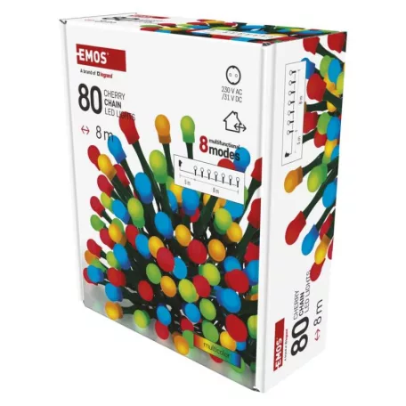 LED karácsonyi fényfüzér, cseresznye – golyók, 8 m,kültéri és beltéri,többszínű,progr,időz