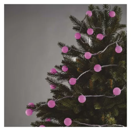 LED fényfüzér, cseresznye – golyók 2,5 cm, 4 m, kültéri és beltéri, rózsaszínű, időzítő