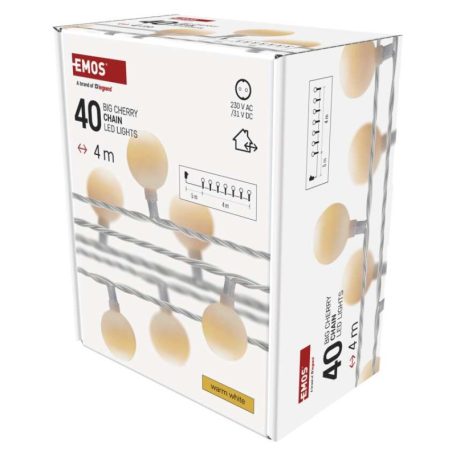 LED fényfüzér, cseresznye – golyók 2,5 cm, 4 m, kültéri és beltéri, meleg fehér, időzítő