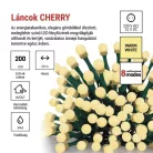 LED karácsonyi fényfüzér, cseresznye–golyók,20 m,kültéri és beltéri,meleg fehér,progr,időz