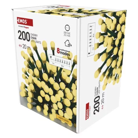 LED karácsonyi fényfüzér, cseresznye–golyók,20 m,kültéri és beltéri,meleg fehér,progr,időz