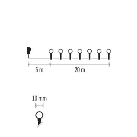 LED karácsonyi fényfüzér, cseresznye–golyók,20 m,kültéri és beltéri,meleg fehér,progr,időz