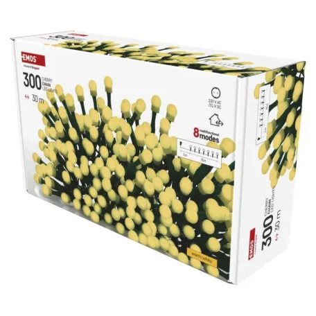 LED karácsonyi fényfüzér,cseresznye–golyók,30 m,kültéri és beltéri,meleg fehér,progr,időz