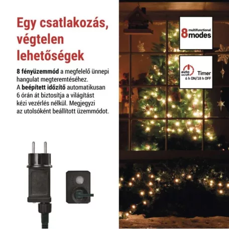 LED karácsonyi fényfüzér,cseresznye–golyók,48 m,kültéri és beltéri,meleg fehér,progr,időz.