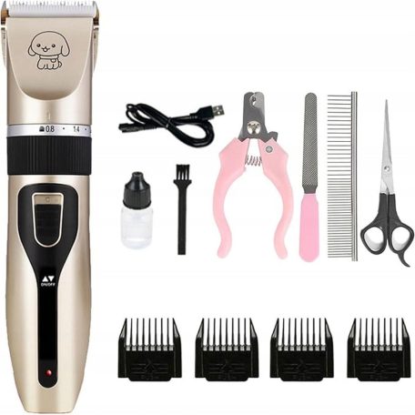 Kutyaszőr vágógép szett - akkumulátoros, 4 vágófej, olló, fésű, 100 - 240 V