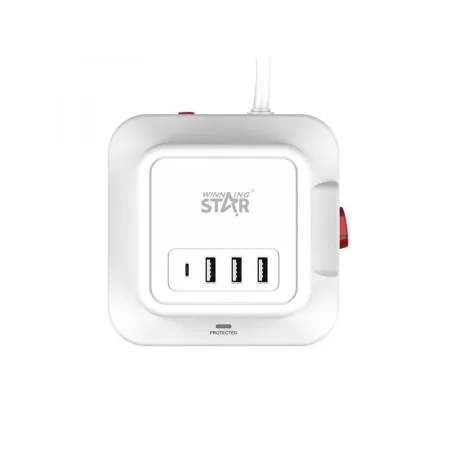WinningStar - Kocka elosztó - 12-es + 3 x USB + 1 x Type-C - 3 m