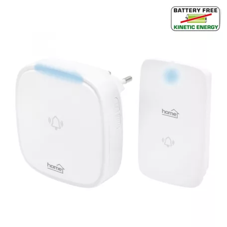 Home DBK 1500AC vezeték nélküli csengő, elem nélküli, 150m hatótáv, 36 dallam, 4 fokozatú hangerő, fényjelzés, kinetikus nyomógomb, 230V-os tápellátás