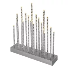   LED gyertyatartó, ezüst, 28,5 cm, 3x AA, beltéri, meleg fehér, időzítő