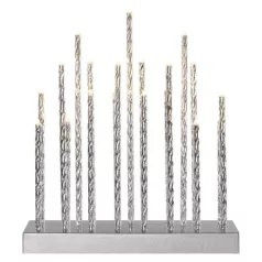   LED gyertyatartó, ezüst, 28,5 cm, 3x AA, beltéri, meleg fehér, időzítő