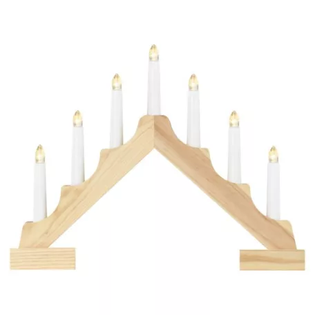 LED gyertyatartó, fa, 29 cm, 2x AA, beltéri, meleg fehér, időzítő