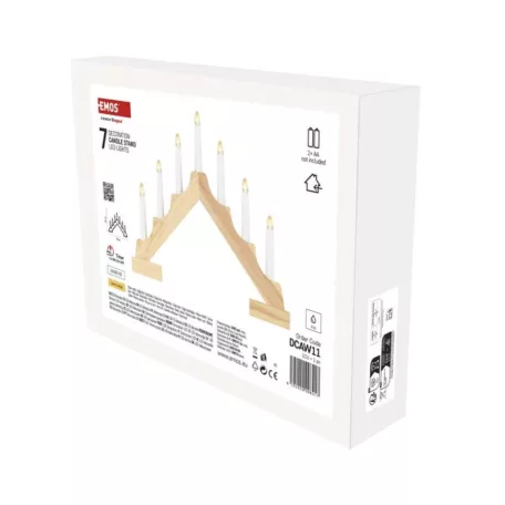 LED gyertyatartó, fa, 29 cm, 2x AA, beltéri, meleg fehér, időzítő