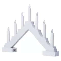   LED gyertyatartó, fa, fehér, 29 cm, 2x AA, beltéri, meleg fehér, időzítő