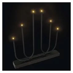   LED gyertyatartó, fém, fekete, 40 cm, 2x AA, beltéri, meleg fehér