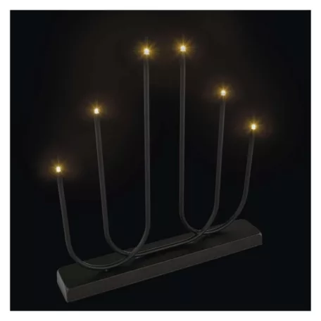 LED gyertyatartó, fém, fekete, 40 cm, 2x AA, beltéri, meleg fehér
