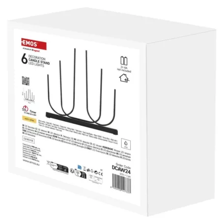LED gyertyatartó, fém, fekete, 40 cm, 2x AA, beltéri, meleg fehér