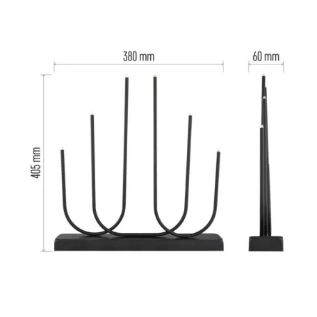 LED gyertyatartó, fém, fekete, 40 cm, 2x AA, beltéri, meleg fehér