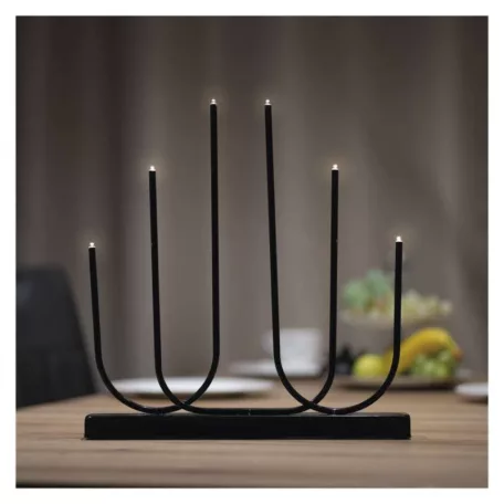 LED gyertyatartó, fém, fekete, 40 cm, 2x AA, beltéri, meleg fehér
