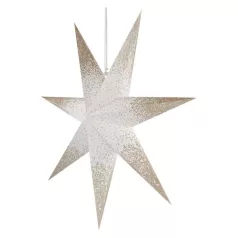   LED papírcsillag, függeszthető, arany csillámporos a szélein, fehér, 60 cm, beltéri