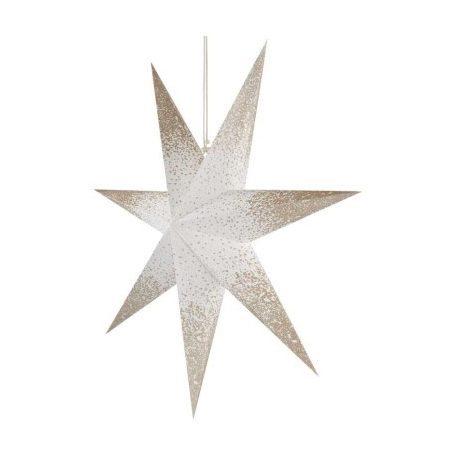 LED papírcsillag, függeszthető, arany csillámporos a szélein, fehér, 60 cm, beltéri