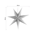 LED papírcsillag, függeszthető, ezüst csillámporos középen, fehér, 60 cm, beltéri