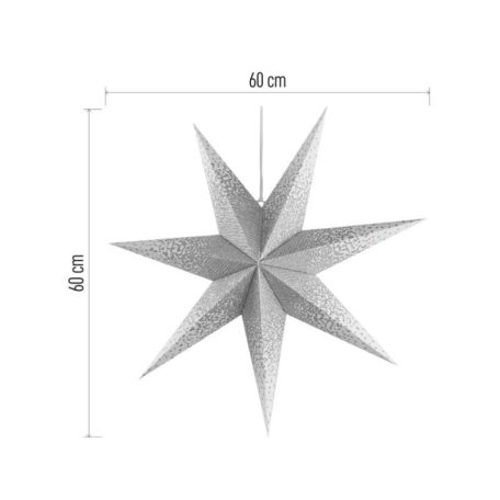 LED papírcsillag, függeszthető, ezüst csillámporos középen, fehér, 60 cm, beltéri