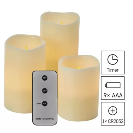 LED dekoráció – 3x viaszgyertya, 3x 3x AAA, beltéri, vintage, távirányító